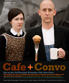 Cafe Convo spoof image of “American Gothic”