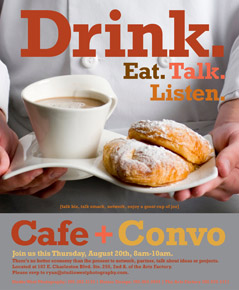 Cafe Convo image close-up of hands holding pastries and coffee cup